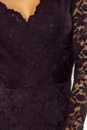 170-1 Sukienka koronkowa z długim rękawkiem i DEKOLTEM - CZARNA